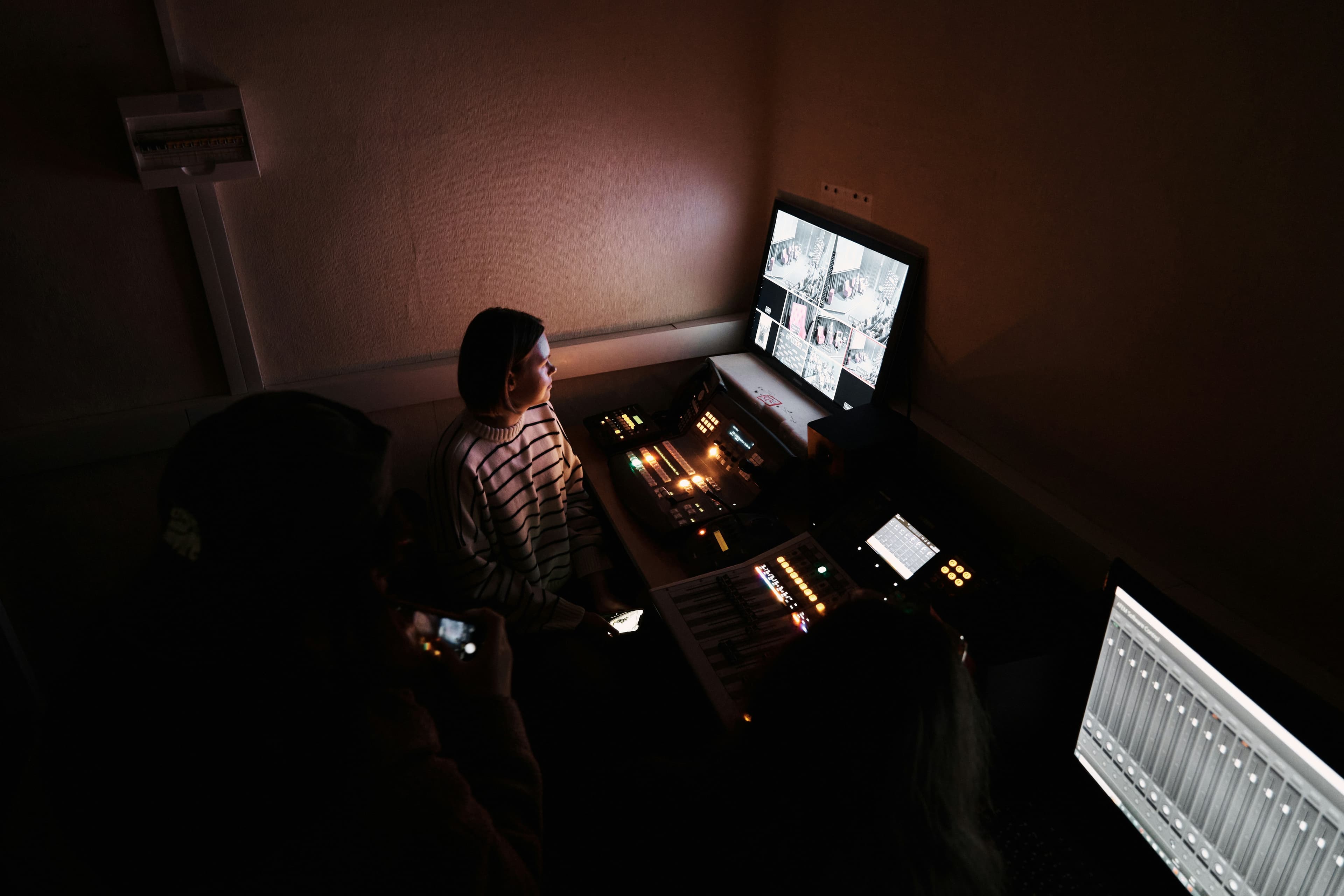 Control room with mixing console