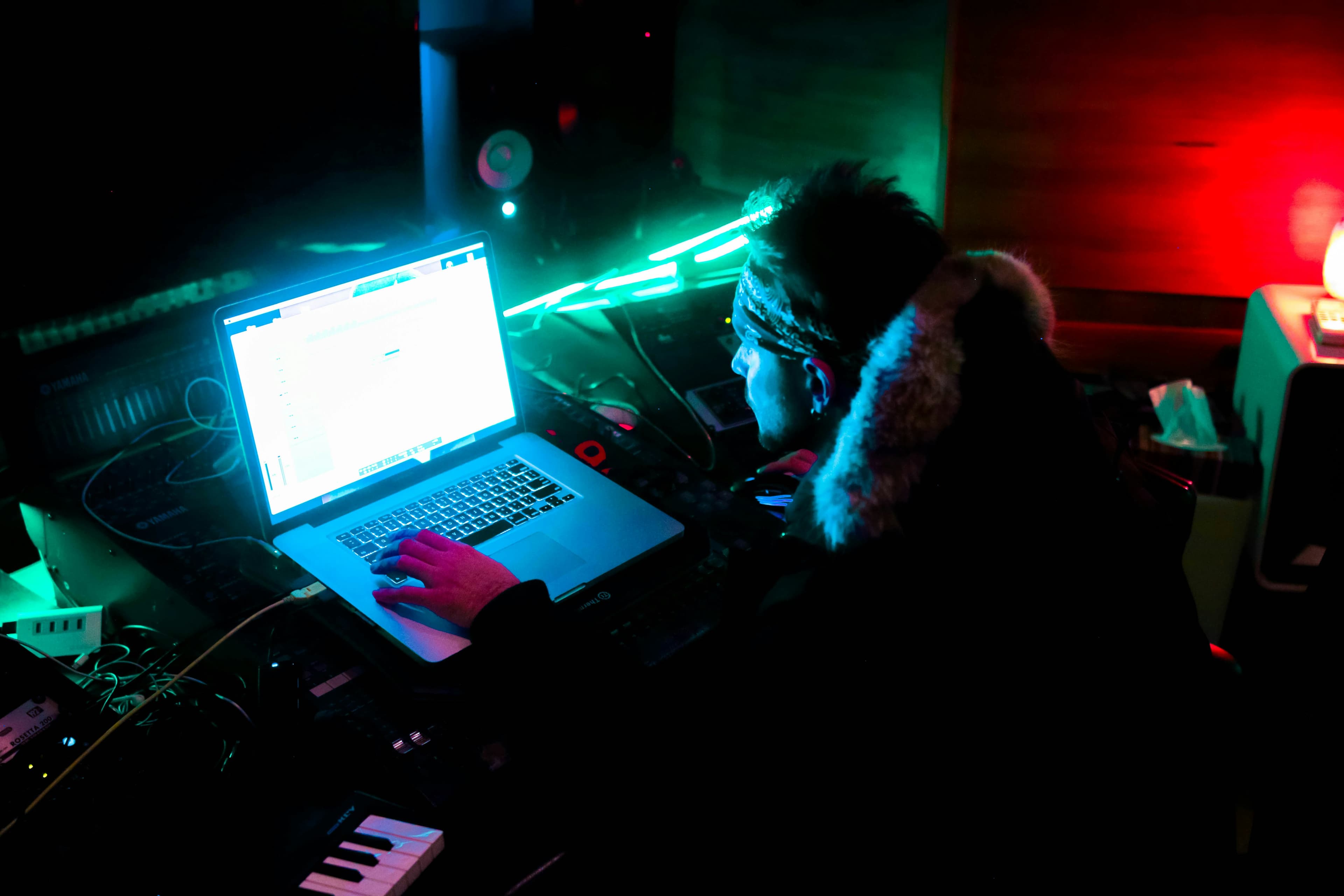 Atmospheric studio with colorful lighting